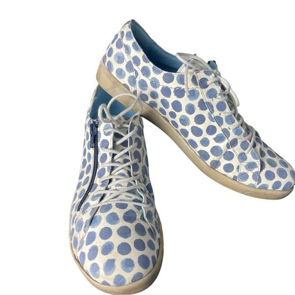 Cloud Footwear Italian Leather Blue & White Polka Dot Loafers Sneakers, US 10.5 - Picture 5 of 13